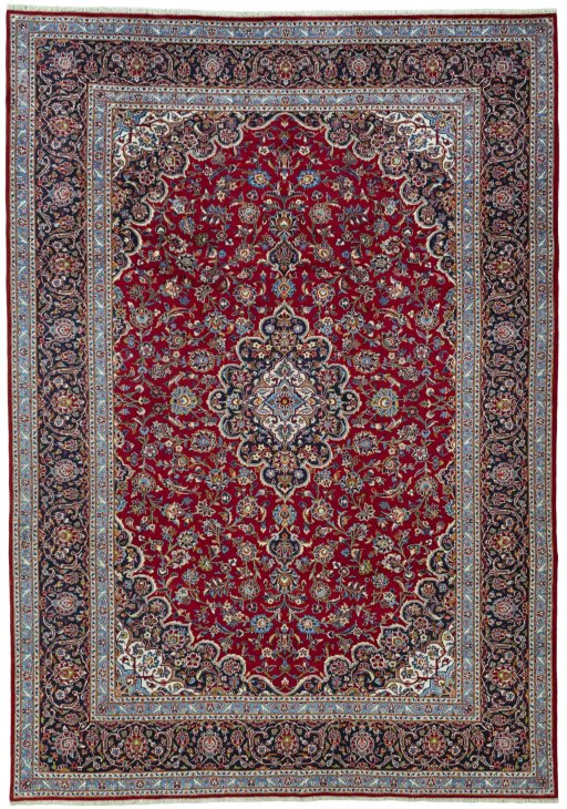 Full view of 2000s Kashan rug from Iran / Persia, 401 × 284 cm in Red tones
