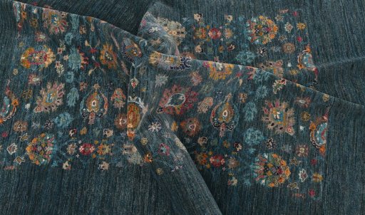Full view of New Farahan rug from Pakistan, 236 × 168 cm in Green tones