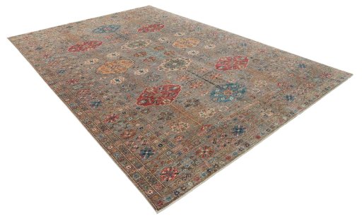 Corner detail of New Kazak rug showing border pattern and Wool pile