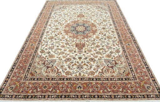 Surface texture of 2000s Tabriz 50/60/70 Raj rug with natural Cork and intricate pattern