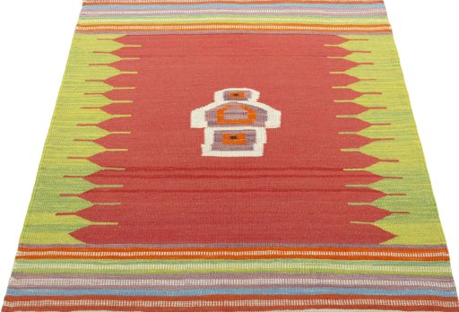 Close-up detail of New Kilim Sofre rug from Turkey showing Wool weave