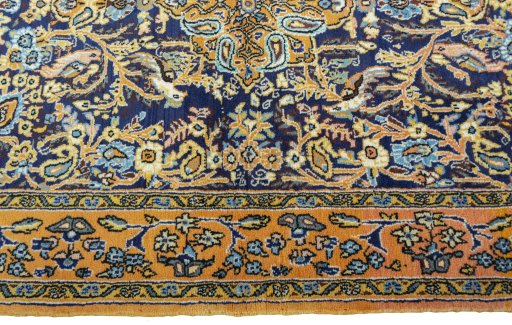 Full view of 1970s Ghom rug from Iran / Persia, 155 × 108 cm in Blue tones