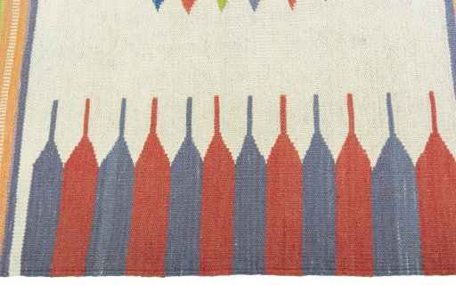 Close-up detail of New Kilim Sofre rug from Turkey showing Wool weave