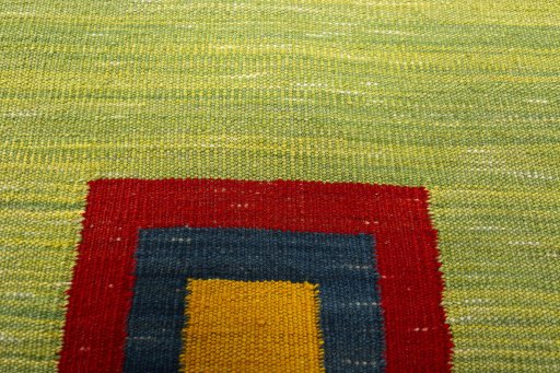 Backside of handmade New Kilim Sofre rug showing knot structure and weave density