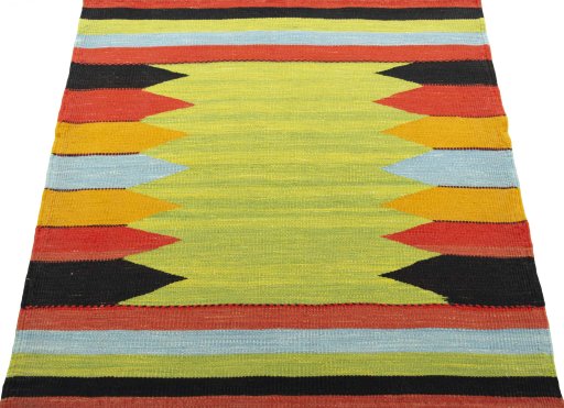 Close-up detail of New Kilim Sofre rug from Turkey showing Wool weave