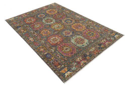 Corner detail of New Samarkand rug showing border pattern and Wool pile