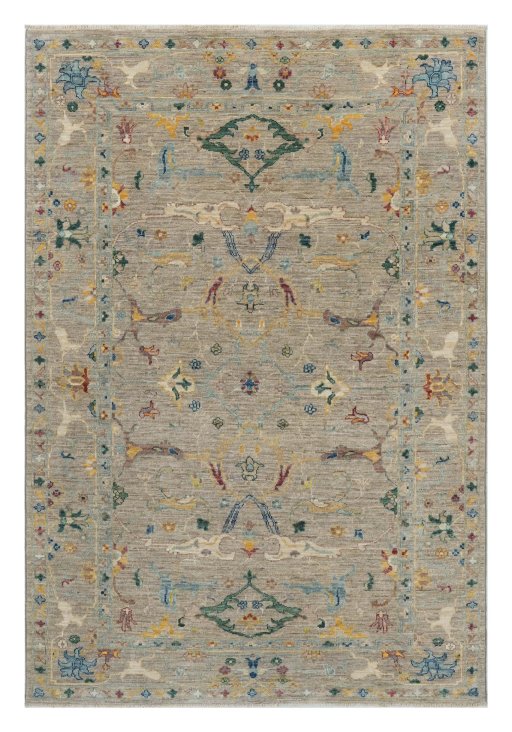 Full view of New Farahan rug from Pakistan, 178 × 121 cm in Beige tones