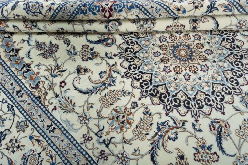 Close-up detail of New Nain rug from Iran / Persia showing Wool weave