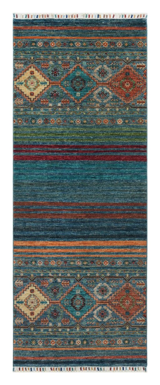 Full view of New Samarkand rug from Pakistan, 204 × 80 cm in Blue tones