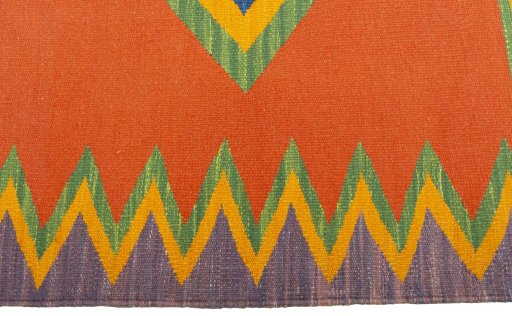 Close-up detail of New Kilim Sofre rug from Turkey showing Wool weave
