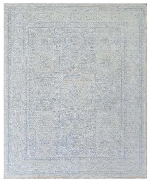 Full view of New Mamluk rug from Pakistan, 301 × 248 cm in Beige tones