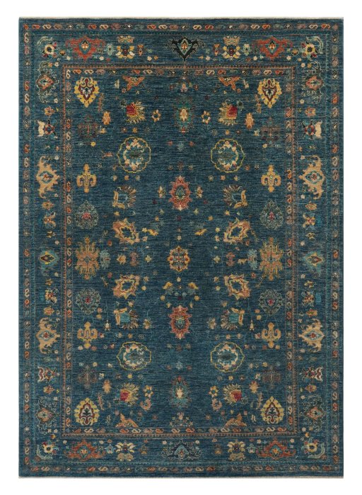 Full view of New Farahan rug from Pakistan, 243 × 170 cm in Blue tones