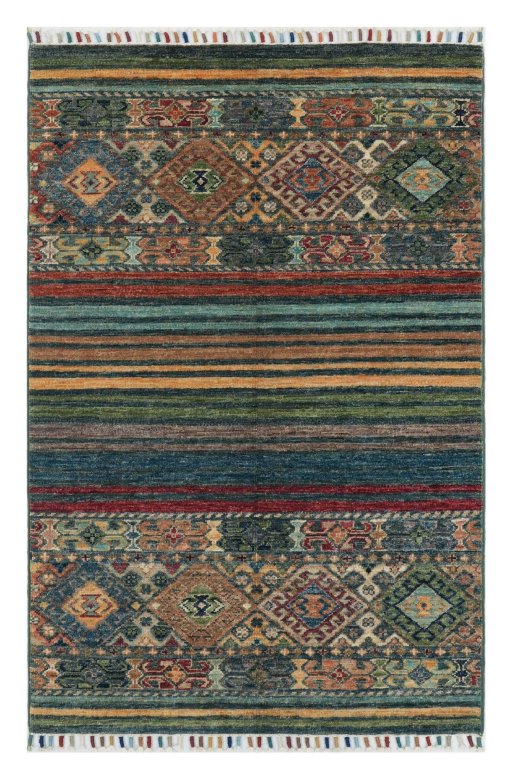 Full view of New Samarkand rug from Pakistan, 124 × 81 cm in Green tones