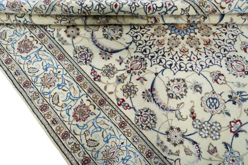 Close-up detail of 2000s Nain rug from Iran / Persia showing Wool weave