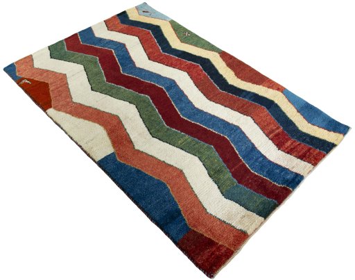 Close-up detail of 2000s Persian Gabbeh rug from Pakistan showing Wool weave