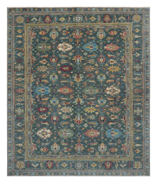 Full view of New Kazak rug from Pakistan, 297 × 249 cm in Green tones