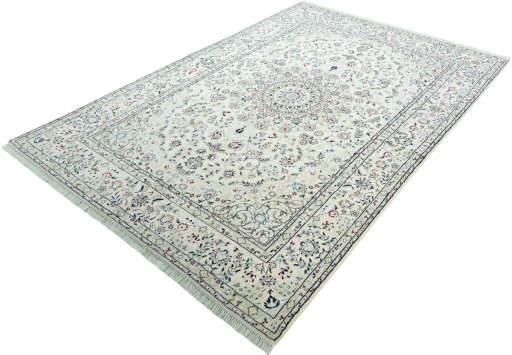 Corner detail of 2000s Nain rug showing border pattern and Wool pile