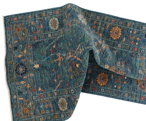 Full view of New Farahan rug from Pakistan, 120 × 79 cm in Blue tones