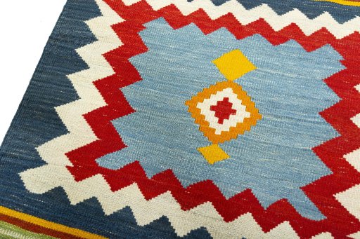Surface texture of New Kilim Sofre rug with natural Wool and intricate pattern