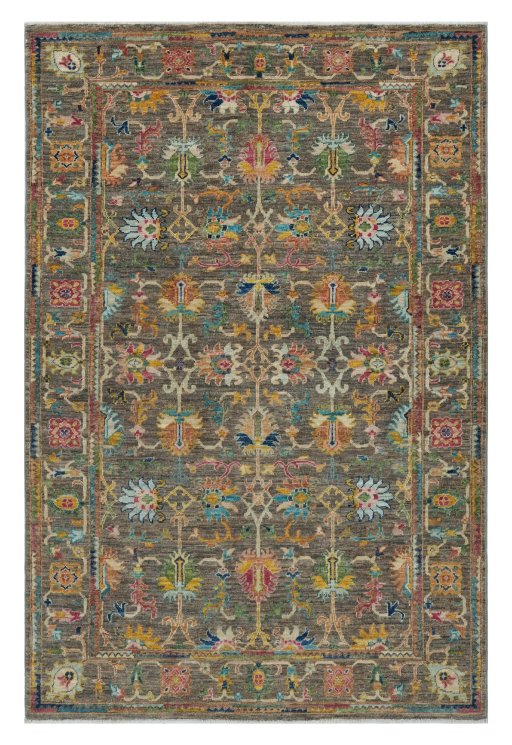 Full view of New Kazak rug from Pakistan, 182 × 123 cm in Gray tones