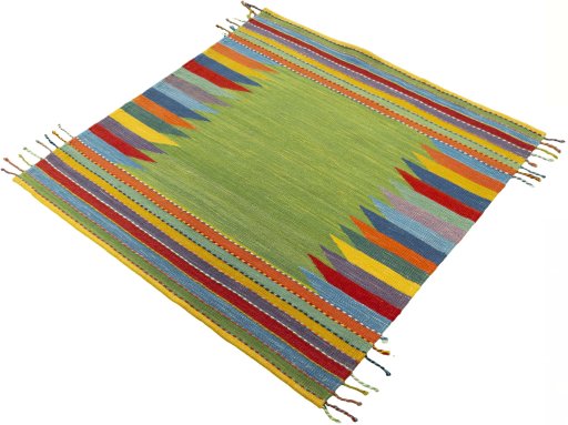 Corner detail of New Kilim Sofre rug showing border pattern and Wool pile