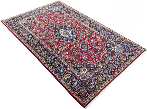 Close-up detail of 2000s Kashan rug from Iran / Persia showing Wool weave