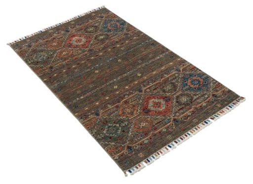 Corner detail of New Samarkand rug showing border pattern and Wool pile
