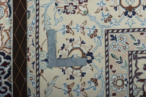 Backside of handmade 2000s Nain rug showing knot structure and weave density