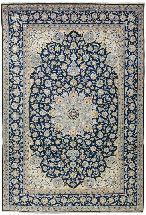 Full view of 2000s Najafabad rug from Iran / Persia, 435 × 298 cm in Blue tones