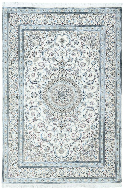 Full view of 2000s Nain rug from Iran / Persia, 297 × 200 cm in Beige tones