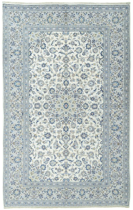 Full view of 2000s Kashan rug from Iran / Persia, 315 × 198 cm in Beige tones