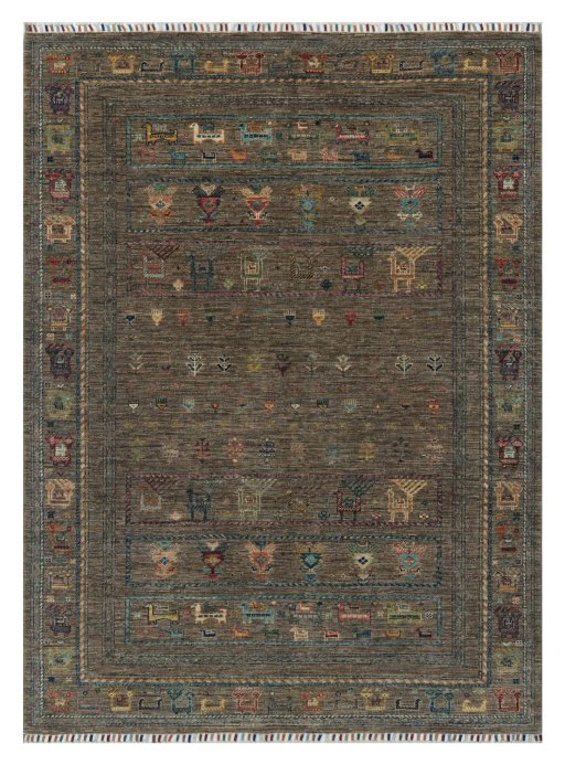 Full view of New Samarkand rug from Pakistan, 200 × 151 cm in Gray tones