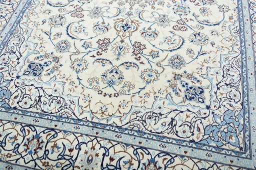 Close-up detail of New Nain rug from Iran / Persia showing Wool weave
