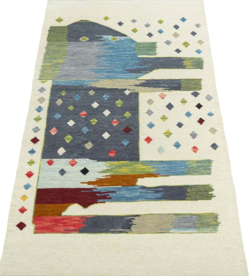 Close-up detail of New Kilim Dastan rug from Turkey showing Wool weave