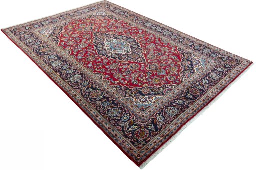 Close-up detail of 2000s Kashan rug from Iran / Persia showing Wool weave