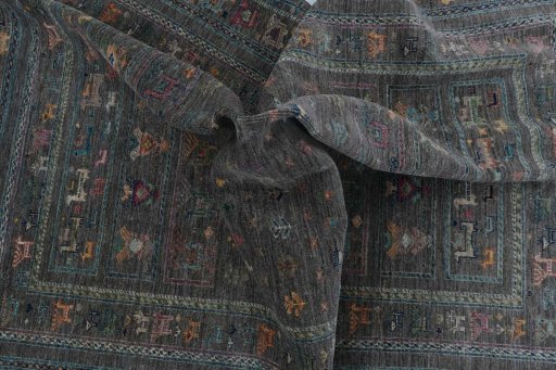 Full view of New Samarkand rug from Pakistan, 230 × 170 cm in Gray tones