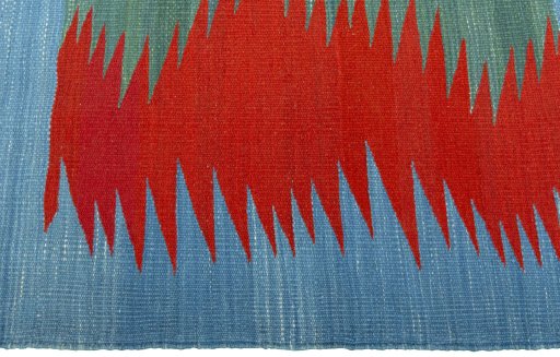 Close-up detail of New Kilim Sofre rug from Turkey showing Wool weave