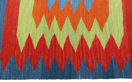 Close-up detail of New Kilim Sofre rug from Turkey showing Wool weave