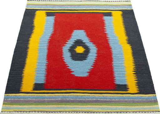 Close-up detail of New Kilim Sofre rug from Turkey showing Wool weave