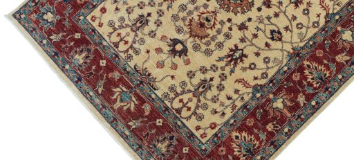 Backside of handmade New Farahan rug showing knot structure and weave density
