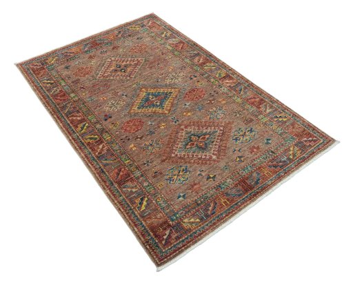 Corner detail of New Kazak rug showing border pattern and Wool pile