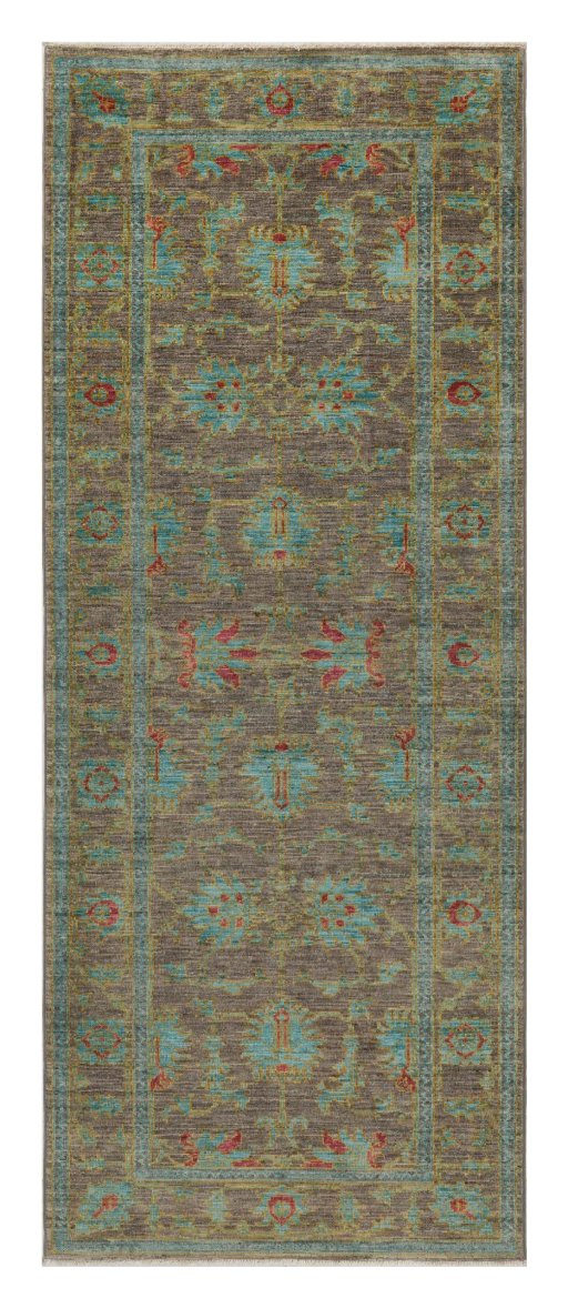 Full view of New Farahan rug from Pakistan, 199 × 79 cm in Brown tones