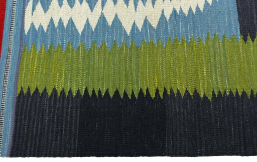 Close-up detail of New Kilim Sofre rug from Turkey showing Wool weave