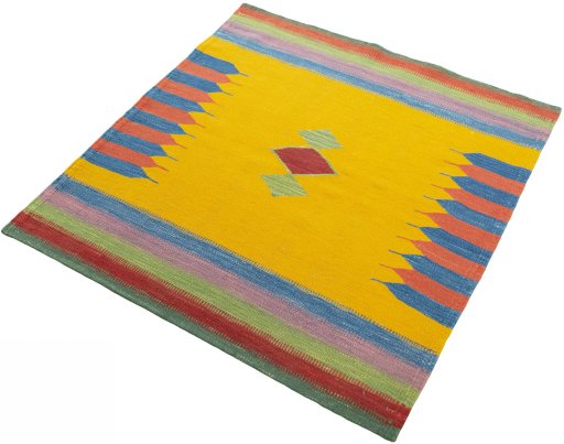 Corner detail of New Kilim Sofre rug showing border pattern and Wool pile