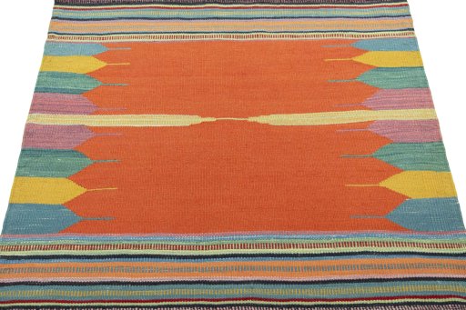 Close-up detail of New Kilim Sofre rug from Turkey showing Wool weave