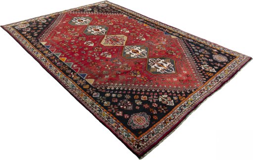 Close-up detail of 2000s Shiraz rug from Iran / Persia showing Wool weave
