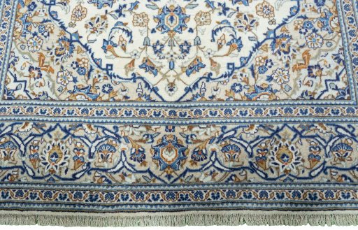 Full view of 2000s Kashan rug from Iran / Persia, 305 × 200 cm in Beige tones
