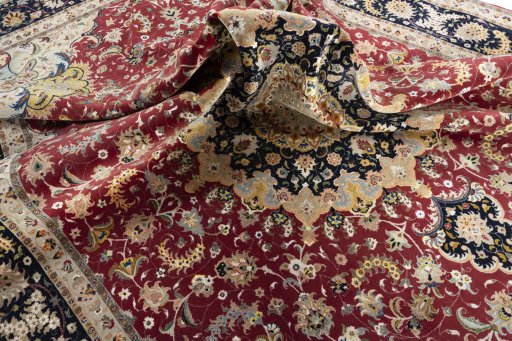 Surface texture of 2000s Tabriz 50/60/70 Raj rug with natural Cork and intricate pattern