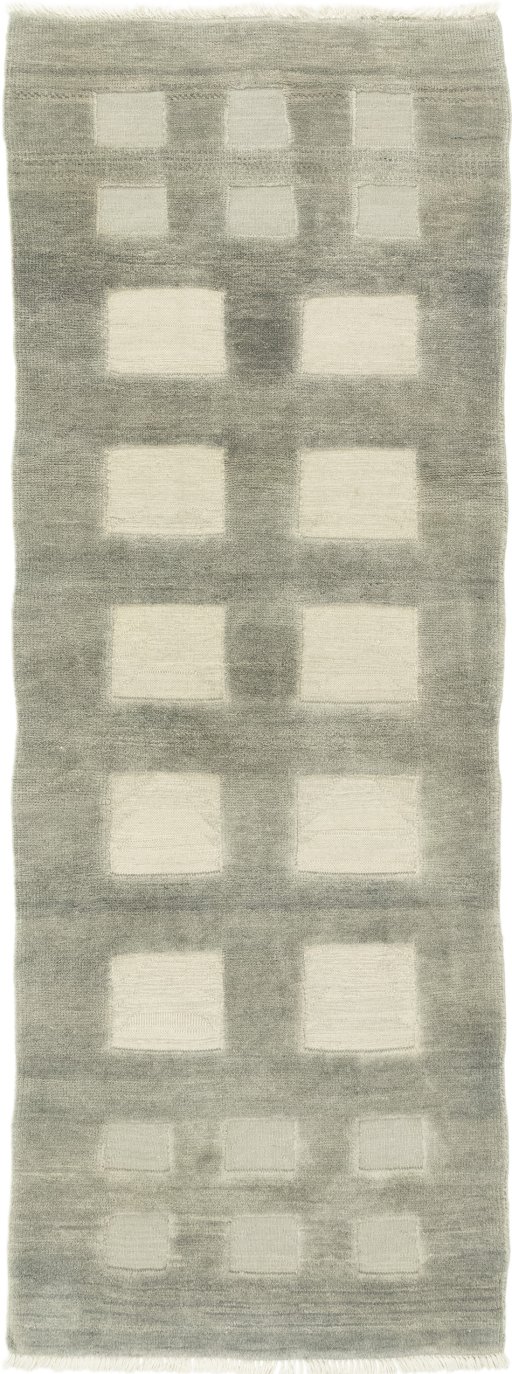 Full view of New Kilim Gabbeh rug from Iran / Persia, 281 × 103 cm in Gray tones