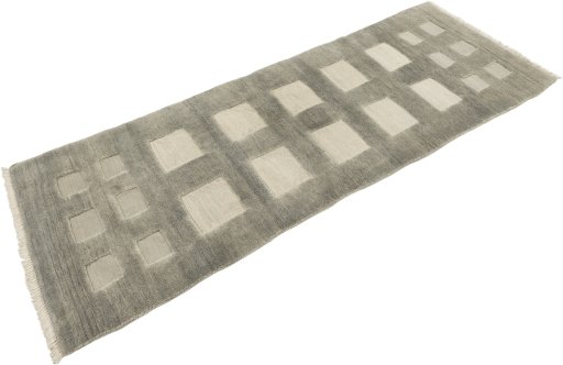 Corner detail of New Kilim Gabbeh rug showing border pattern and Wool pile